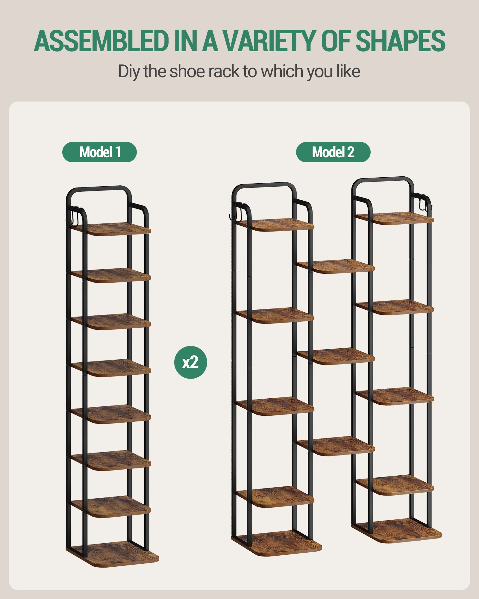 Hzuaneri Adjustable 8-Tier Vertical Shoe Rack, Space Saving Shoe Storage Unit