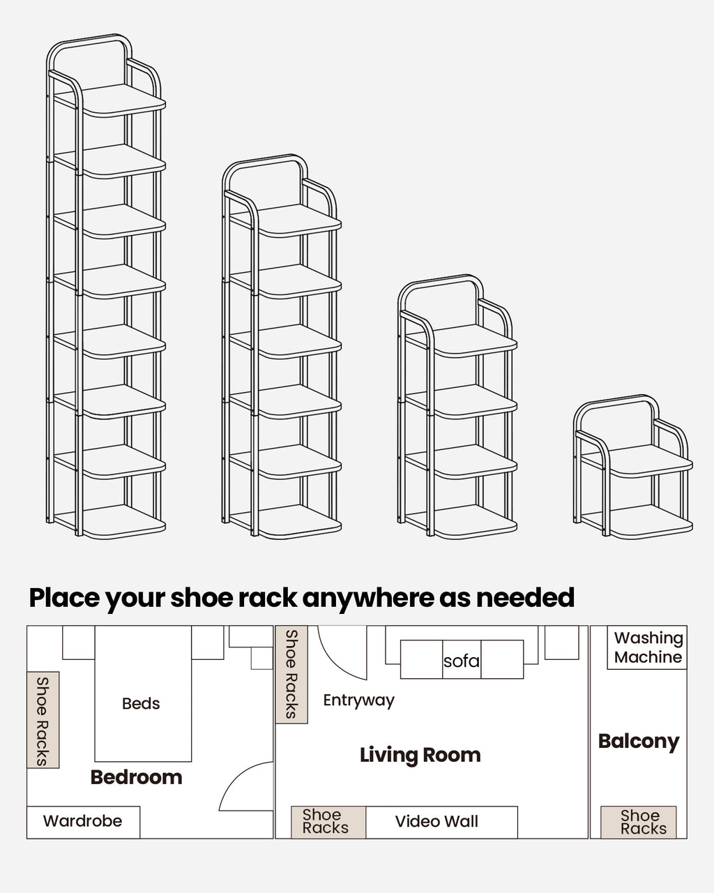 Hzuaneri Adjustable 8-Tier Vertical Shoe Rack, Space Saving Shoe Storage Unit
