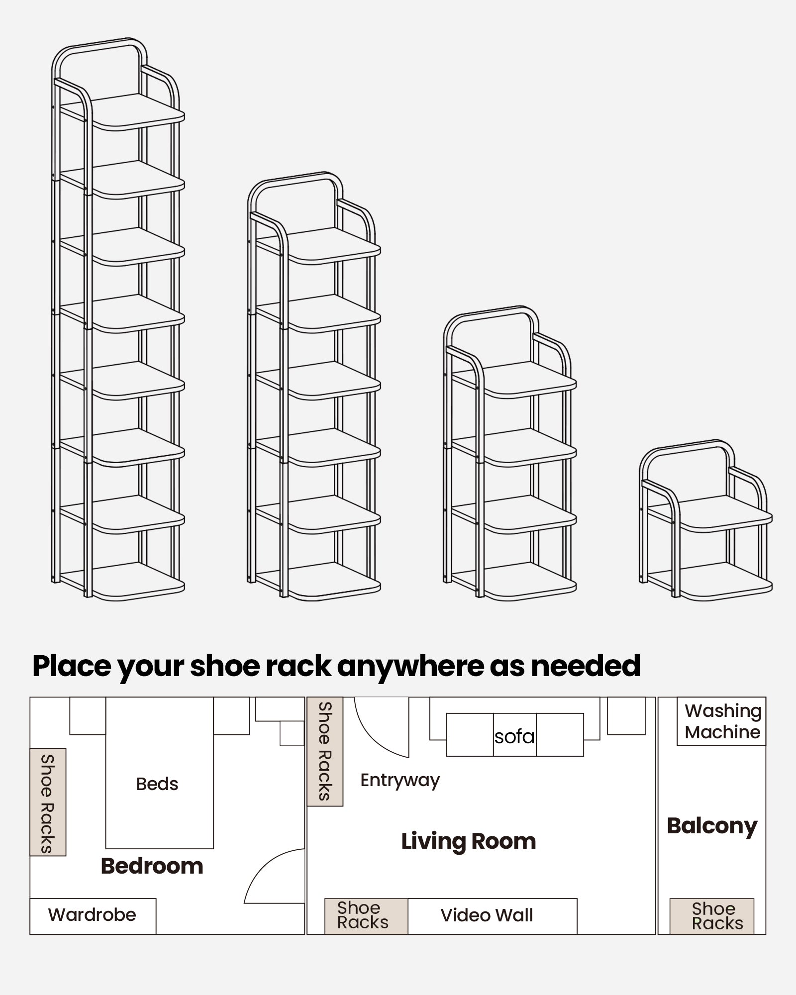 Hzuaneri Adjustable 8-Tier Vertical Shoe Rack, Space Saving Shoe Storage Unit