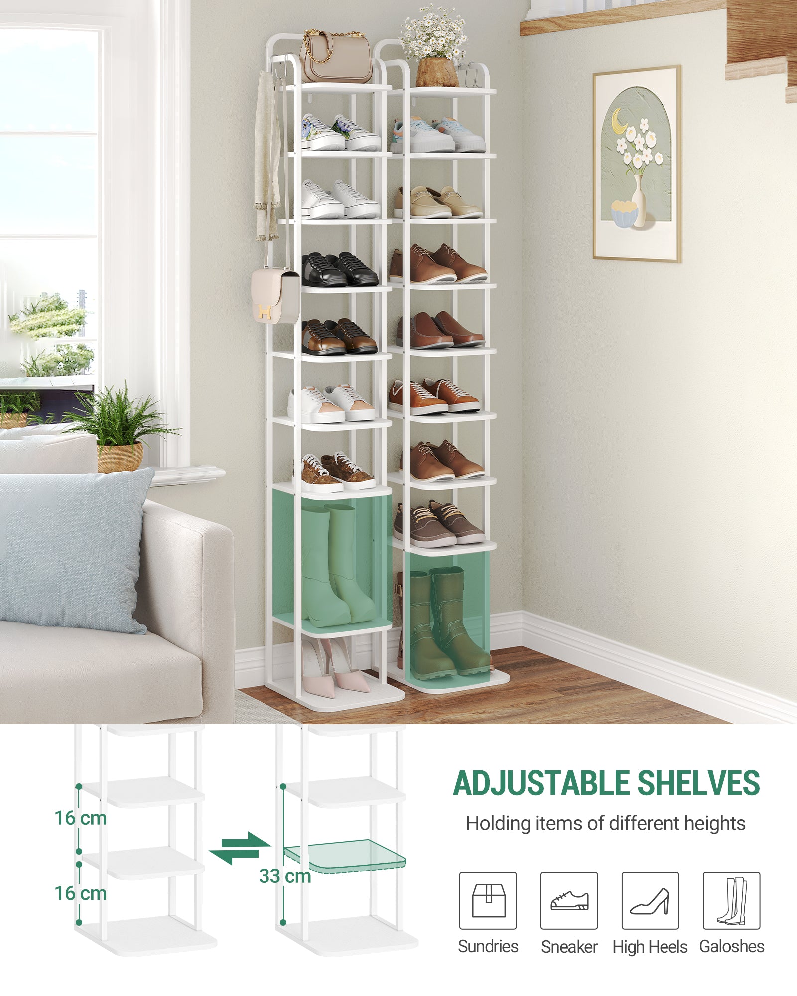Hzuaneri Adjustable Shoe Rack - Space-Saving Shoe Tower for Small Spaces