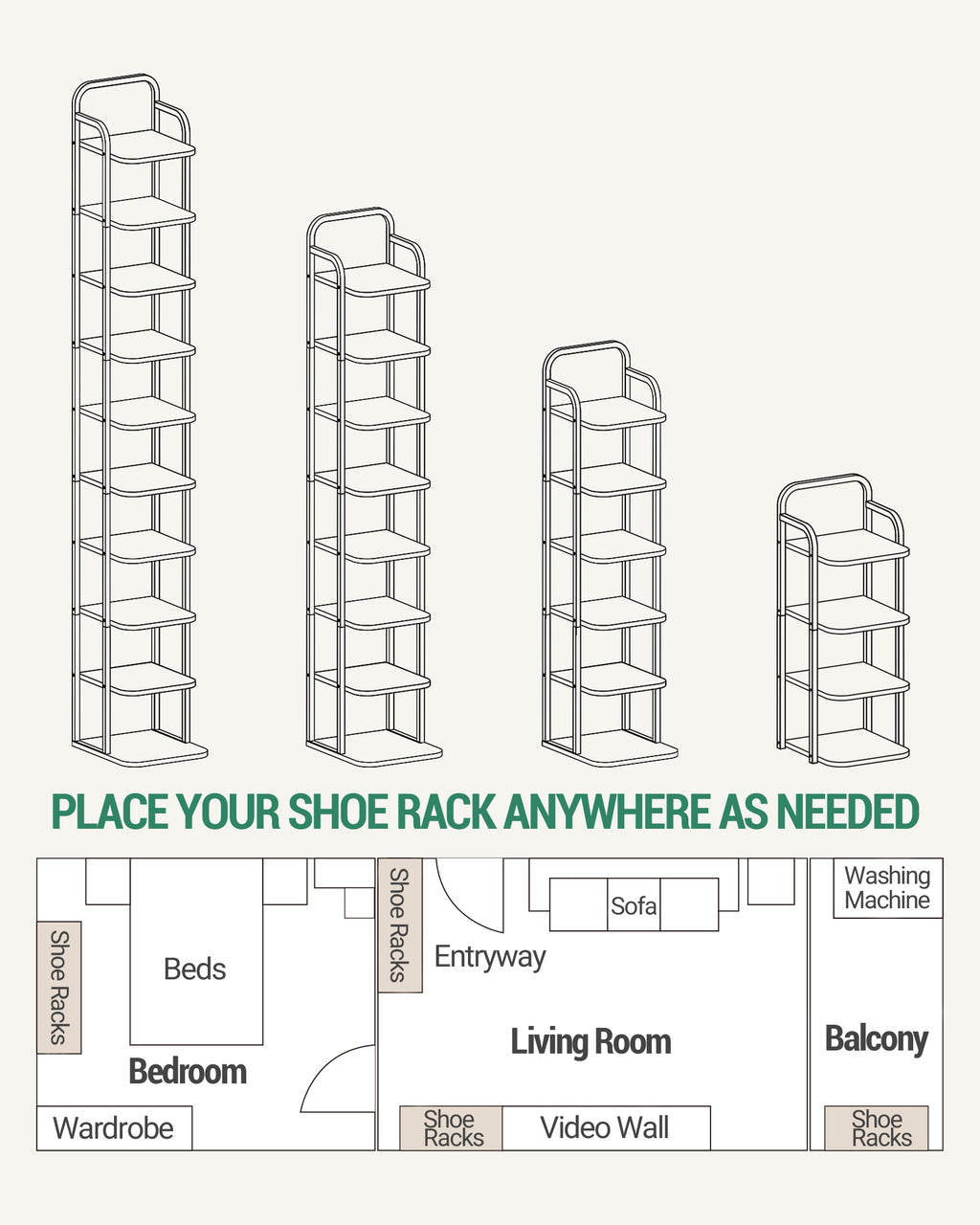 Hzuaneri Adjustable Shoe Rack - Space-Saving Shoe Tower for Small Spaces