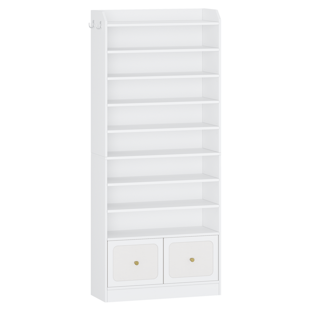 Hzuaneri Shoe Storage Cabinet, 10 Tiers Shoe Cabinet with 2 Cloth Drawers, Wooden Freestanding Shoes Organizer