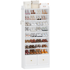 Hzuaneri Shoe Storage Cabinet, 10 Tiers Shoe Cabinet with 2 Cloth Drawers, Wooden Freestanding Shoes Organizer