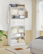 Hzuaneri Shoe Storage Cabinet, 10 Tiers Shoe Cabinet with 2 Cloth Drawers, Wooden Freestanding Shoes Organizer