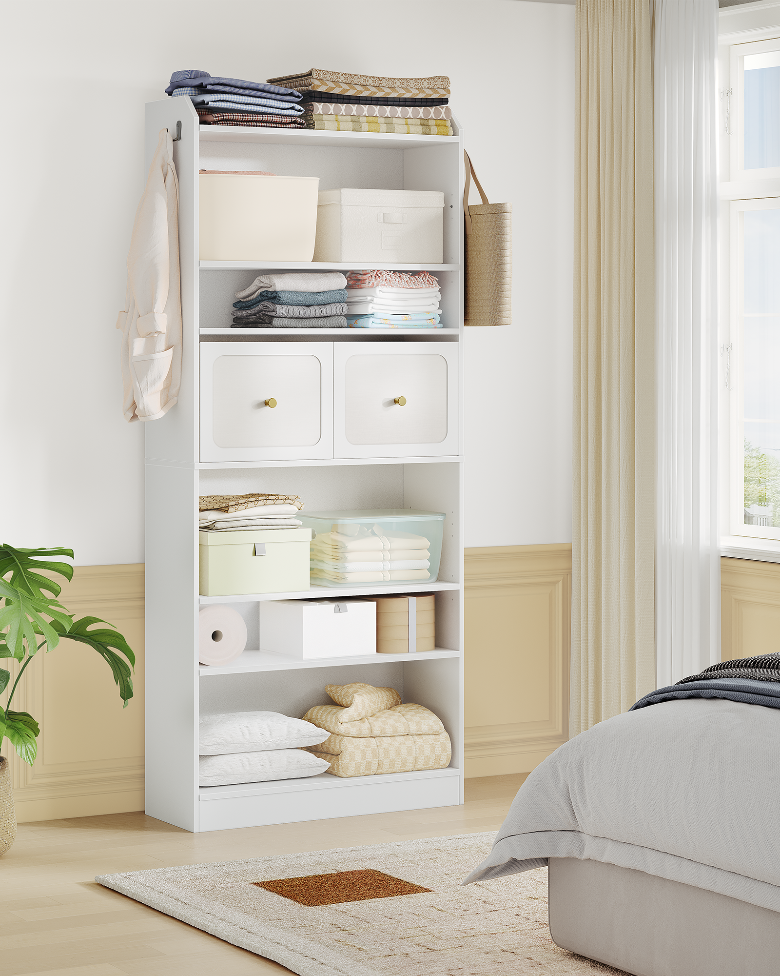 Hzuaneri Shoe Storage Cabinet, 10 Tiers Shoe Cabinet with 2 Cloth Drawers, Wooden Freestanding Shoes Organizer