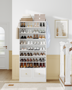 Hzuaneri Shoe Storage Cabinet, 10 Tiers Shoe Cabinet with 2 Cloth Drawers, Wooden Freestanding Shoes Organizer