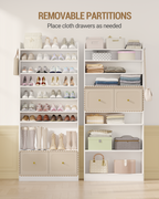 Hzuaneri Shoe Storage Cabinet, 10 Tiers Shoe Cabinet with 2 Cloth Drawers, Wooden Freestanding Shoes Organizer