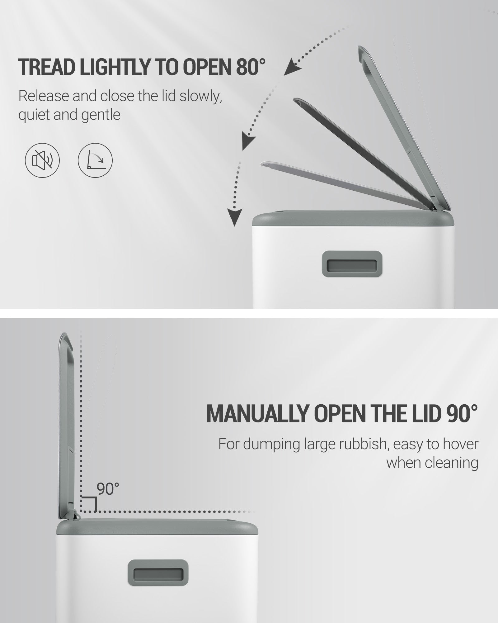Hzuaneri Kitchen Trash Can, 2 x 30 L, 2-Compartment Waste Separation System 60 L, Stainless Steel Kitchen Trash Can, Pedal Bin, Quiet Slow-Descending Waste Bin, with 15 Exclusive Waste Bags, White SW06099W