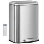 Hzuaneri Kitchen Rubbish Bin, 20 L Waste Bin with Pedal Pedal with Softclose Lid and Inner Bin, Kitchen Rubbish Bin with 15 Bin Liners, Steel, Silver SW12099B