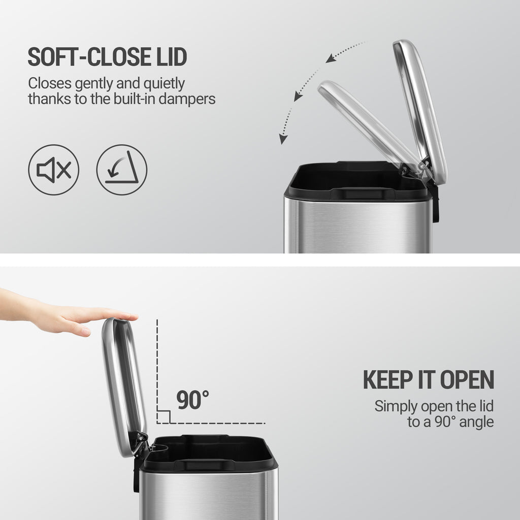 Hzuaneri Kitchen Rubbish Bin, 20 L Waste Bin with Pedal Pedal with Softclose Lid and Inner Bin, Kitchen Rubbish Bin with 15 Bin Liners, Steel, Silver SW12099B
