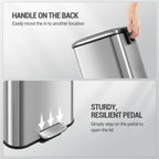 Hzuaneri Kitchen Rubbish Bin, 20 L Waste Bin with Pedal Pedal with Softclose Lid and Inner Bin, Kitchen Rubbish Bin with 15 Bin Liners, Steel, Silver SW12099B
