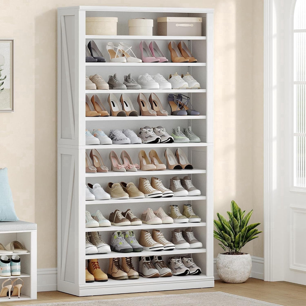 Hzuaneri 71.3" Tall Farmhouse Freestanding Wooden Shoe Storage Cabinet, 10‑Tier Cube Shoe Organizer, Holds 36‑40 Pairs of Shoes, Storage Solution for Entryway & Living Room, White