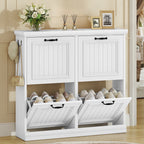 Hzuaneri 36.2" Tall Narrow Shoe Organizer, Freestanding Wooden Hidden Shoe Cabinet with 4 Flip Drawers & Adjustable Shelves, Multi-Purpose Storage Furniture for Entryway Hallway, White