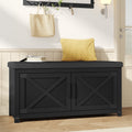 Hzuaneri Shoe Storage Bench, 39.4"W 2‑Tier Farmhouse Entryway Bench for Small Spaces, with Padded Seat Cushion, 2 Barn Doors & Adjustable Shelf, Shoe Cabinet for Living Room Bedroom Hallway, Black