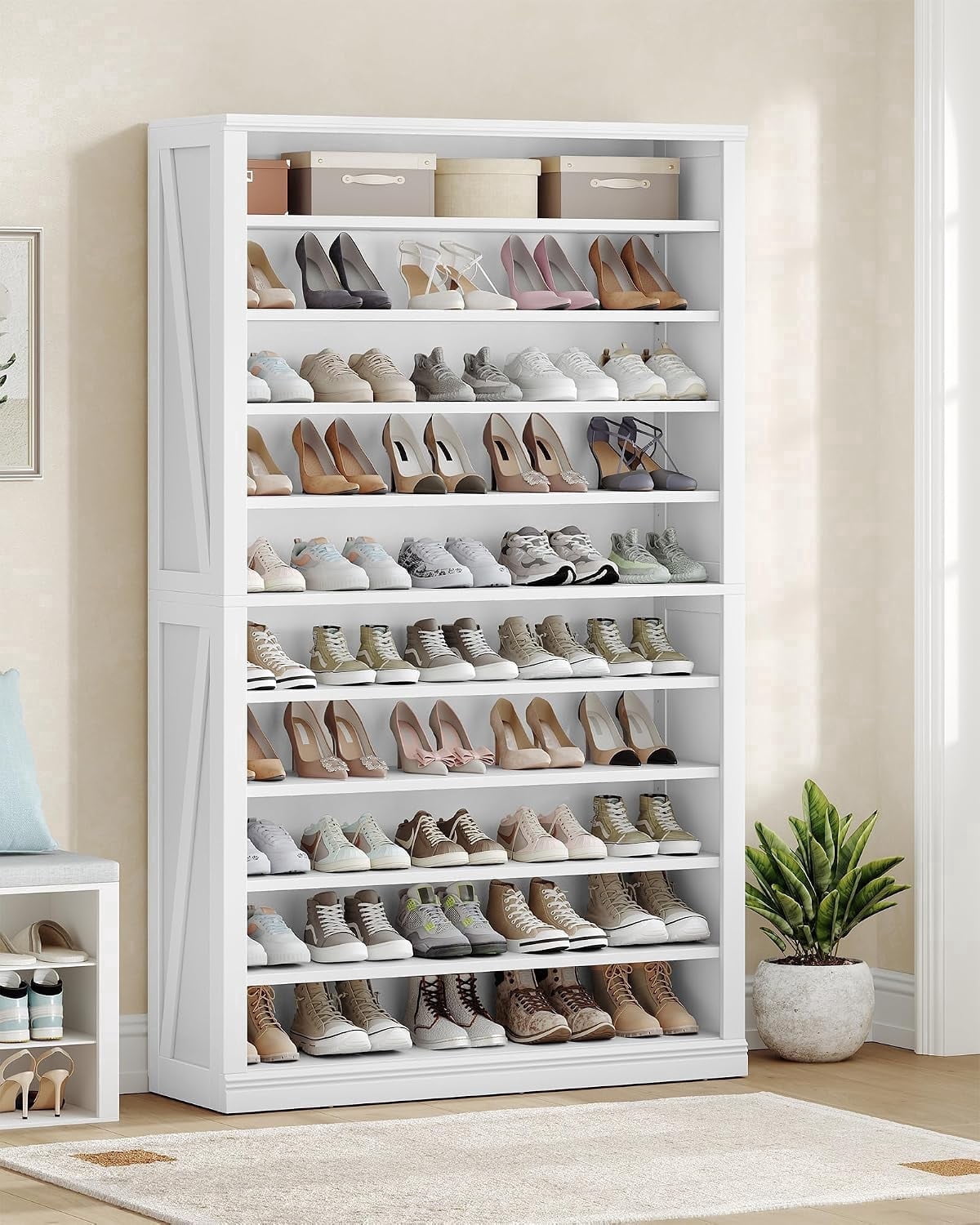 Hzuaneri 71.3"H Large Freestanding Farmhouse Shoe Storage Cabinet, Indoor Entryway & Living Room Shoe Organizer with Adjustable Shelves, 10‑Tier Shoe Cubby Unit Holds 46‑50 Pairs as Home Storage Furn