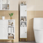 Bathroom Storage Cabinet, Narrow Bathroom Cabinet for Small Spaces with 2 Doors, 4 Adjustable Feet, Slim Freestanding Design, White