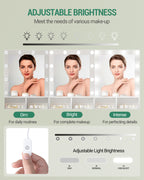 Hzuaneri Dressing Table with 10 LED Lights & Mirror, Large Storage Drawer & Cabinet, 3 Color Modes Vanity Desk