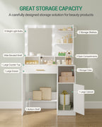 Hzuaneri Dressing Table with 10 LED Lights & Mirror, Large Storage Drawer & Cabinet, 3 Color Modes Vanity Desk