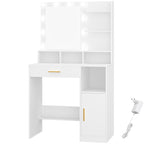 Hzuaneri Dressing Table with 10 LED Lights & Mirror, Large Storage Drawer & Cabinet, 3 Color Modes Vanity Desk