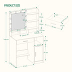 Hzuaneri Dressing Table with 10 LED Lights & Mirror, Large Storage Drawer & Cabinet, 3 Color Modes Vanity Desk