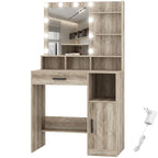 Hzuaneri Dressing Table with 10 LED Lights & Mirror, Large Storage Drawer & Cabinet, 3 Color Modes Vanity Desk