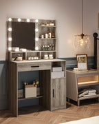 Hzuaneri Dressing Table with 10 LED Lights & Mirror, Large Storage Drawer & Cabinet, 3 Color Modes Vanity Desk