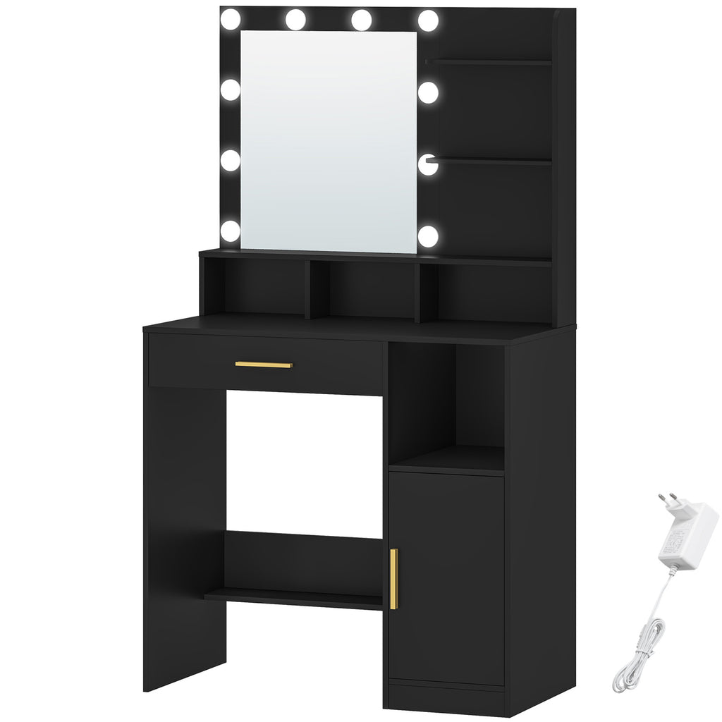 Hzuaneri Dressing Table with 10 LED Lights & Mirror, Large Storage Drawer & Cabinet, 3 Color Modes Vanity Desk