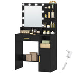 Hzuaneri Dressing Table with 10 LED Lights & Mirror, Large Storage Drawer & Cabinet, 3 Color Modes Vanity Desk