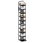 Hzuaneri 10-Tier Vertical Shoe Rack, Tall Shoe Organizer with 2 Hooks, Wooden Shoe Tower for Entryway, Hallway, Closet Space Saving, Free Standing, Black