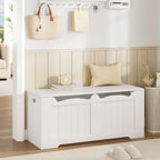 Hzuaneri Shoe Bench Storage Box, White, 40 x 110 x 48 cm SB25503X Shoe Bench with 2 Stable Hinges for Entrance, Bedroom, Living Room