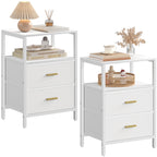 Hzuaneri Bedside Table Set of 2 with 2 Fabric Drawers & Shelf, Nightstand for Bedroom and Living Room, White