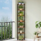 Hzuaneri Corner Shelf Stand, 7‑Tier Corner Bookshelf, Storage Standing Shelf for Living Room Bedroom Home Office, Rustic Brown