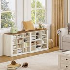 Hzuaneri Shoe Storage Bench, 59"W Farmhouse Widened Wooden Entryway Cubby Organizer with Compartments for Cloakroom & Entryway, Antique White