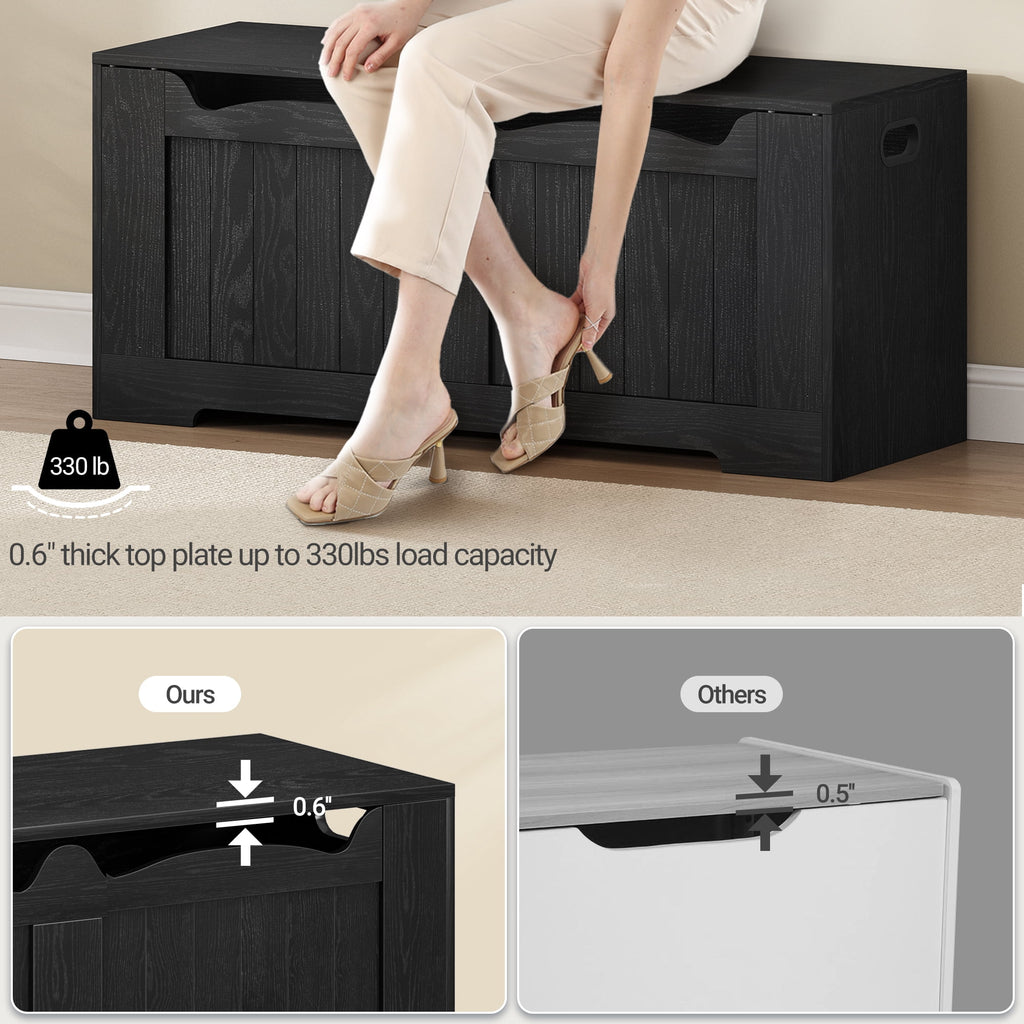 Hzuaneri 43.3" Large Storage Chest, Wooden Storage Bench with 2 Hinges, Lift-Top Chest Organizer for Living Room, Bedroom, Entryway, Black