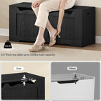 Hzuaneri 43.3" Large Storage Chest, Wooden Storage Bench with 2 Hinges, Lift-Top Chest Organizer for Living Room, Bedroom, Entryway, Black