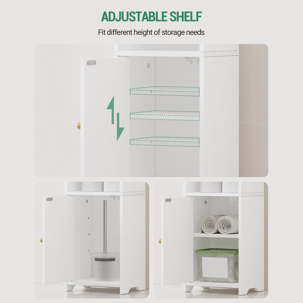 Hzuaneri Bathroom Storage Cabinet, 29.5" Tall Small Corner Freestanding Floor Cabinet with Doors & Adjustable Shelf for Small‑Space Use, White