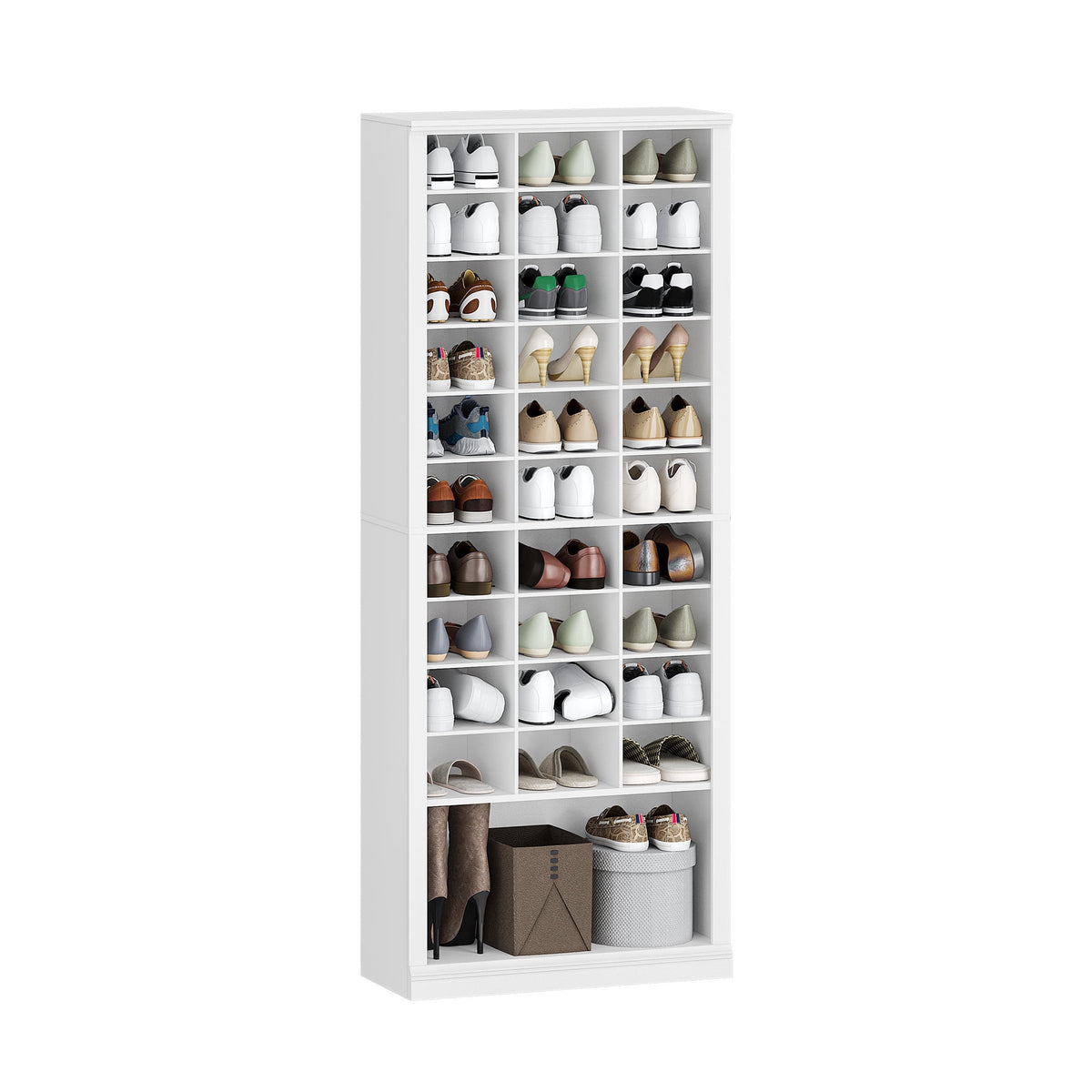 Hzuaneri 11-Tier Shoe Storage Cabinet, 28.7 in Wide Wooden Shoe Rack with 30 Cubbies, Tall Freestanding Shoe Organizer for 30-33 Pairs, Easy Assembly Shoe Cabinet for Closet, Entryway, Living Room, White