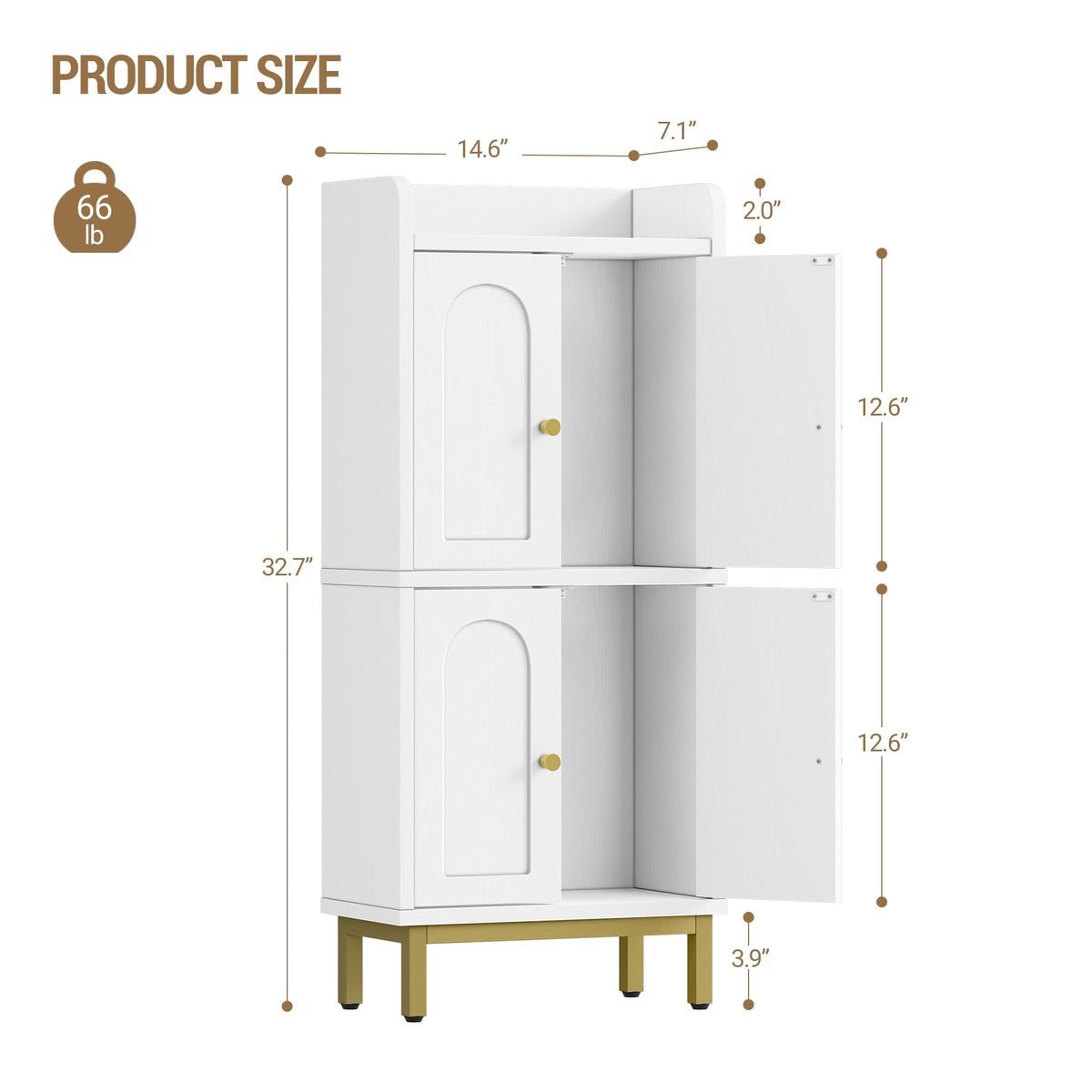 Hzuaneri Bathroom Storage Cabinet, 32.7" H Freestanding Multi‑Room Floor Organizer with 4 Doors & Adjustable Feet for Living Room, Kitchen & Compact Spaces, White