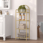 Hzuaneri 4-Tier Bookcase Bookshelf, Tempered Glass Bookshelves, Slim Shelving Unit for Bedroom, Bathroom, Home Office, Steel Frame, Gold, 48in Tall
