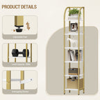 Hzuaneri Bookshelf Bookcase Narrow Bookcase Shelf Organizer with Steel Frame for Study Living Room Bedroom Kitchen Home Office Industrial Bookshelf 6-Tier White Gold