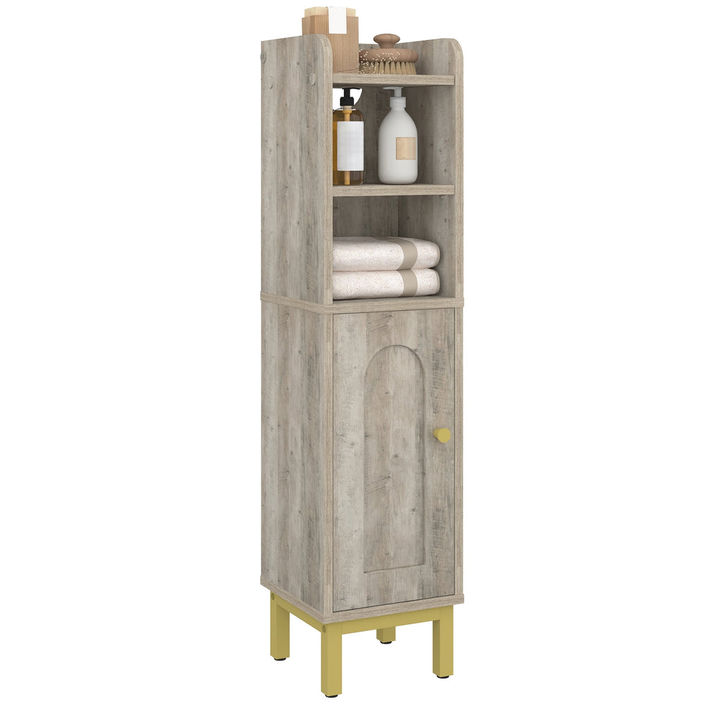Hzuaneri Bathroom Storage Cabinet, 32.7" Tall Space‑Saving Corner Freestanding Floor Organizer with Door, Adjustable Shelves & Built‑in Toilet Paper Holder for Small Spaces, Rustic Greige