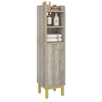 Hzuaneri Bathroom Storage Cabinet, 32.7" Tall Space‑Saving Corner Freestanding Floor Organizer with Door, Adjustable Shelves & Built‑in Toilet Paper Holder for Small Spaces, Rustic Greige