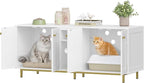 Hzuaneri Cat Litter Box Enclosure for 2 Cats, 55" Hidden Litter Boxes with Double Room, Storage, Plush Ball, Wooden Cat Washroom Furniture, White Gold