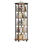 Rotating Bookshelf, 360° Spinning Bookshelf Tower, Display Revolving Bookcase, Round Book Shelf, Narrow Swivel Bookshelves for Small Space, Bedroom, Living Room, 6-Tier Rustic Brown