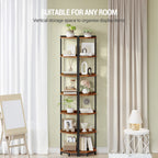 Hzuaneri Corner Shelf Stand, 7‑Tier Corner Bookshelf, Storage Standing Shelf for Living Room Bedroom Home Office, Rustic Brown