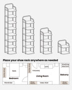 Hzuaneri Shoe Rack, 39.8" H Freestanding Vertical 6‑Tier Adjustable Storage Organizer, Space‑Saving Footwear Storage for Small Spaces, White & Gold
