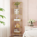 Hzuaneri 5-Tier Tall Bookshelf, Arched Bookcase with Tempered Glass Shelves, Modern Arched Display Racks for Bedroom, Bathroom, Home Office, Steel Frame, Gold, 11.8"D x 13.7"W x 59"H