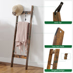 Hzuaneri Blanket Ladder for Living Room, 5-Tier Farmhouse Ladder Holder with 4 Hooks, 5ft 3 inch Rustic Decorative Farmhouse Blanket Holder Rack Easy Assembly - Rustic Brown