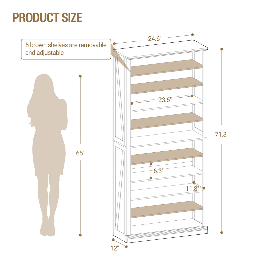 Hzuaneri 71.3" Tall Farmhouse Freestanding Wooden Shoe Storage Cabinet, 10‑Tier Cube Shoe Organizer, Holds 36‑40 Pairs of Shoes, Storage Solution for Entryway & Living Room, White
