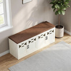 Hzuaneri 47.2" 2-Tier Shoe Storage Bench with Cushion and Doors for Entryway, Bedroom, Shoe Rack Bench with Adjustable Shelf, Rustic White